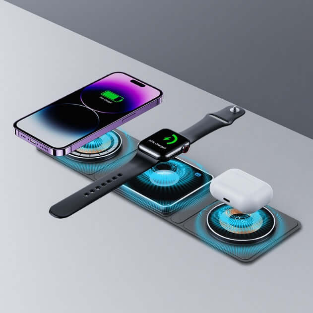 3 in 1 Magnetic Folding Wireless Charger for iPhone & Watch MagSafe.