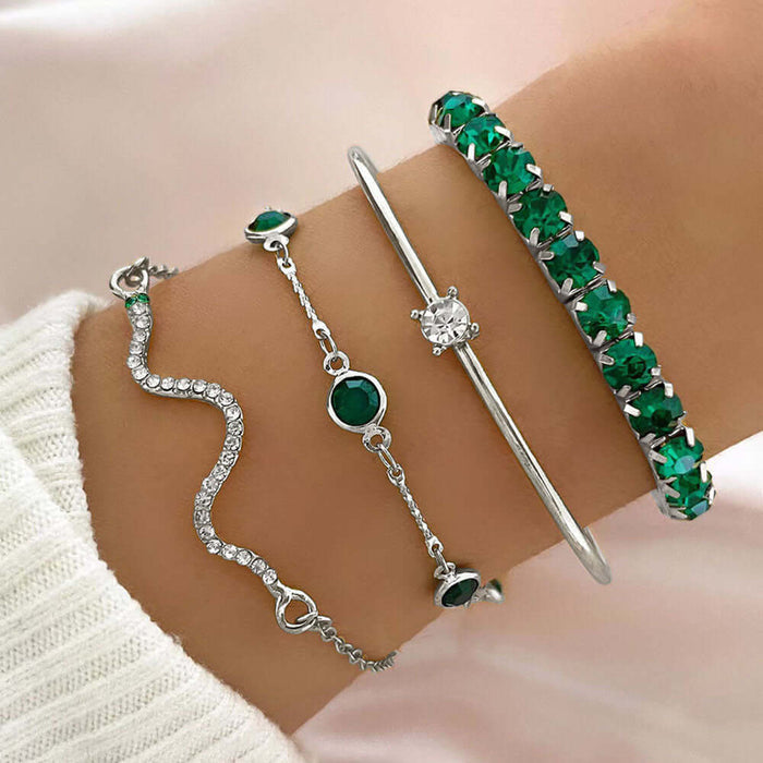 4pcs Womens Green Diamond Stretch Bracelet Set jewelry for wedding party