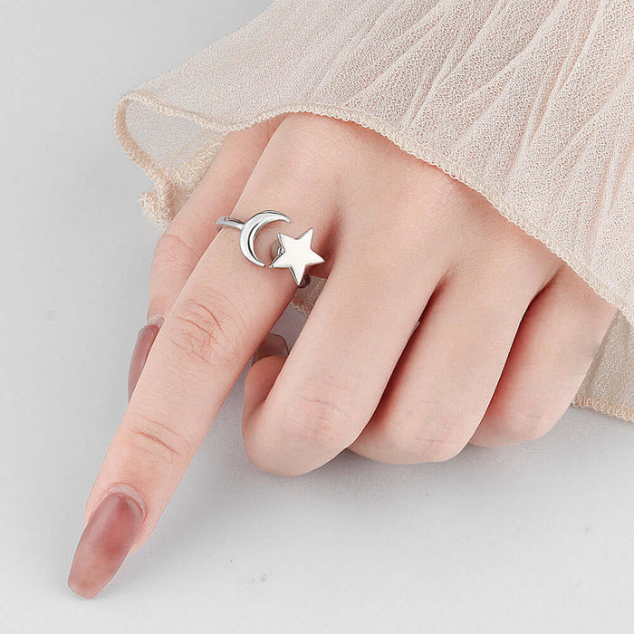 Adjustable Rotatable Star Moon Ring side profile view tracing high-grade solid copper base material durability