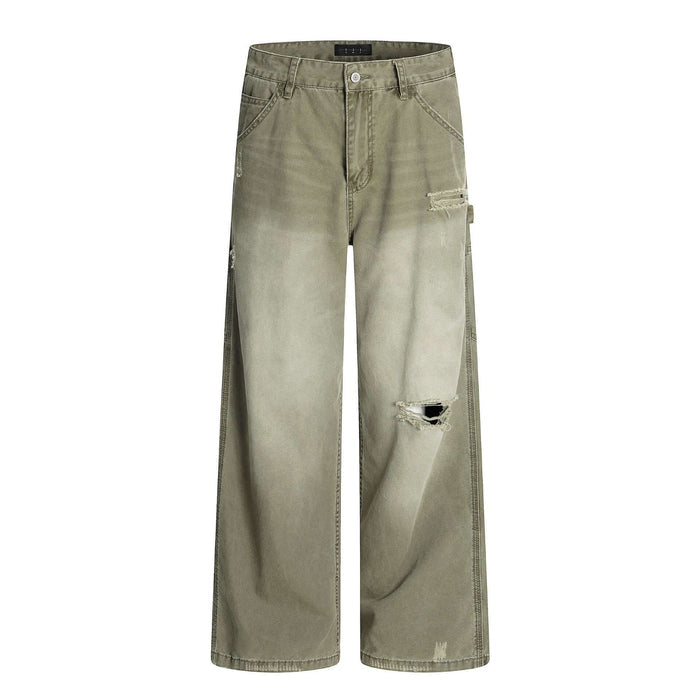 American Retro Tattered Jeans casual straight type pants.