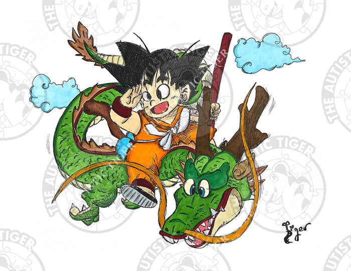 Art Print - A03 Kid Goku on Dragon - Dragon Ball Z
