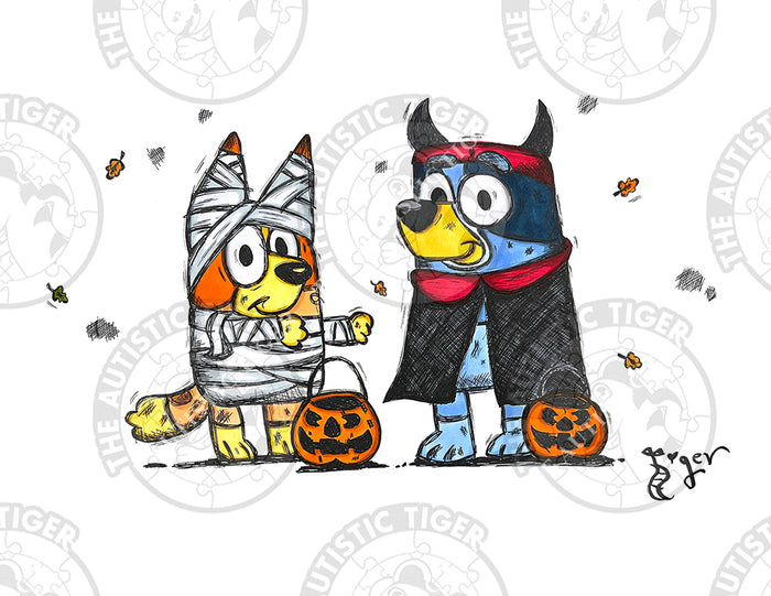 Art Print - B02 Bluey and Bingo Halloween