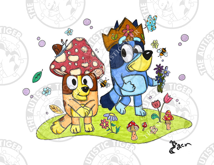 Art Print - B07 Bluey and Bingo Mushroom
