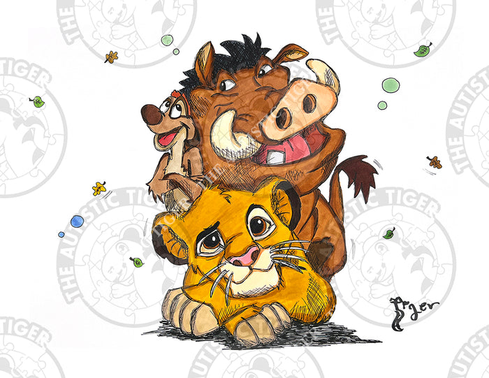 Art Print - D05 - Simba, Timon and Pumbaa - Lion King