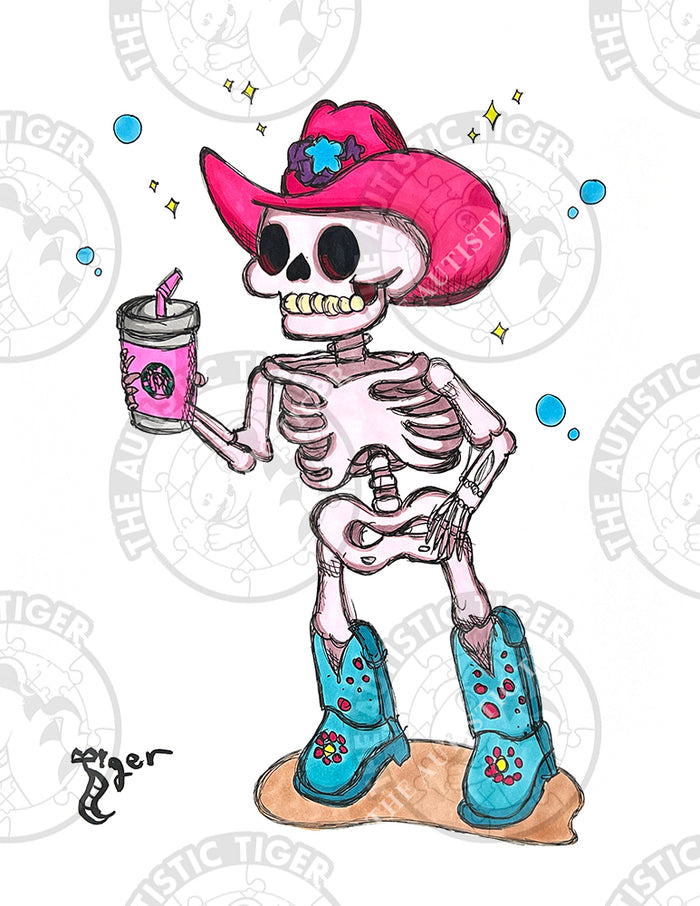 Art Print - H12 Pink Cowboy Skeleton