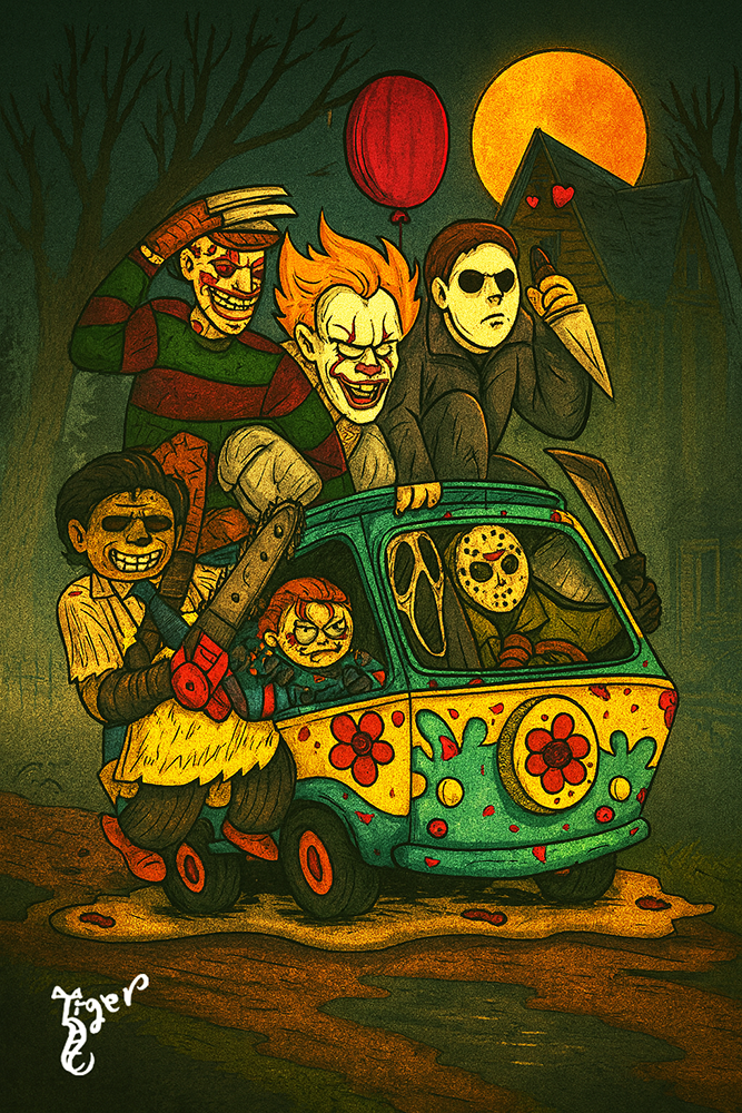 Art Print - H26 Horror Guys in Mystery Machine - FULL SCENE