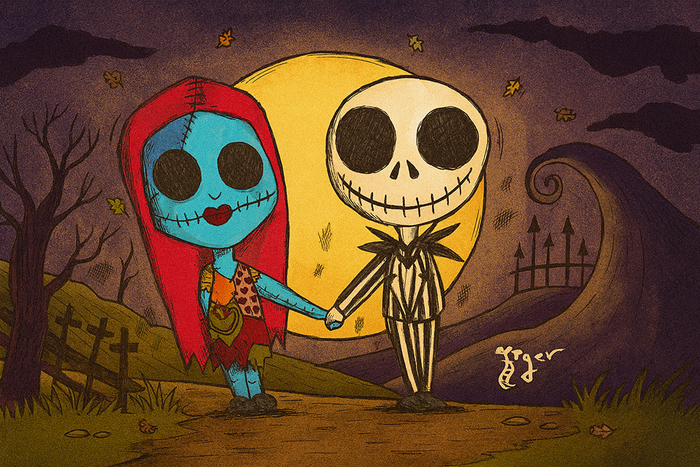 Art Print - H30 Jack and Sally - FULL SCENE - Nightmare Before Christmas