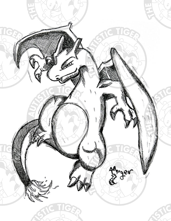Art Print - P04 Charizard B/W - Pokemon