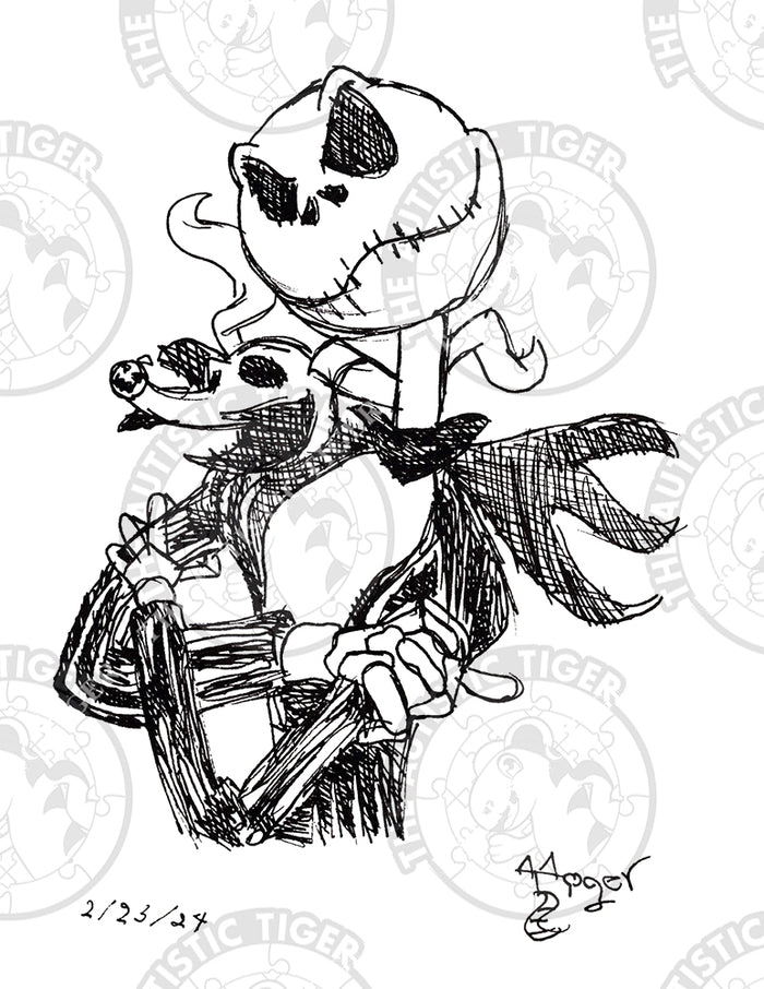 Art Print - P32 Jack Skellington B/W - Nightmare Before Christmas