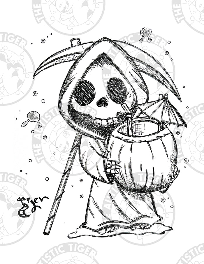 Art Print - P42 Grim Reaper with Skull B/W