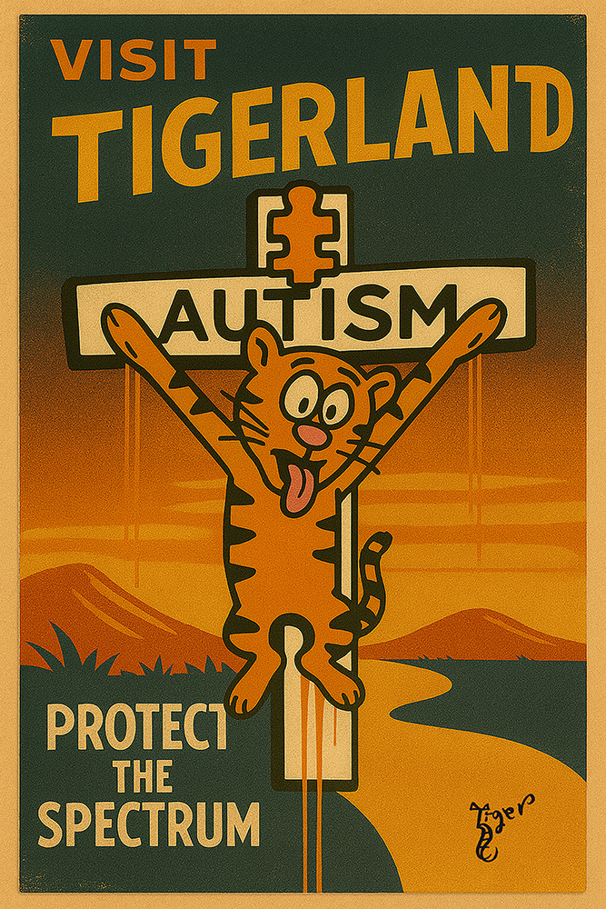 Art Print - PC15 Visit Tigerland - Autism Cross - TAT Postcard