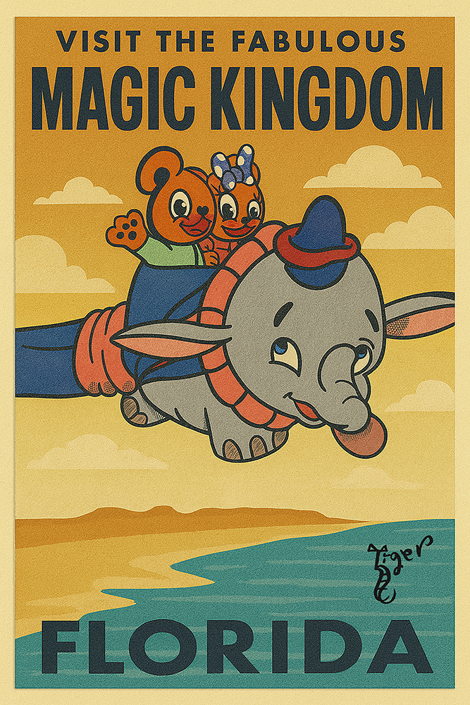 Art Print - PC21 Visit The Fabulous Magic Kingdom - Dumbo - TAT Postcard
