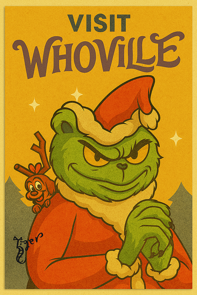 Art Print - PC29 Visit Whoville - TAT Grinch Rocket - TAT Postcard
