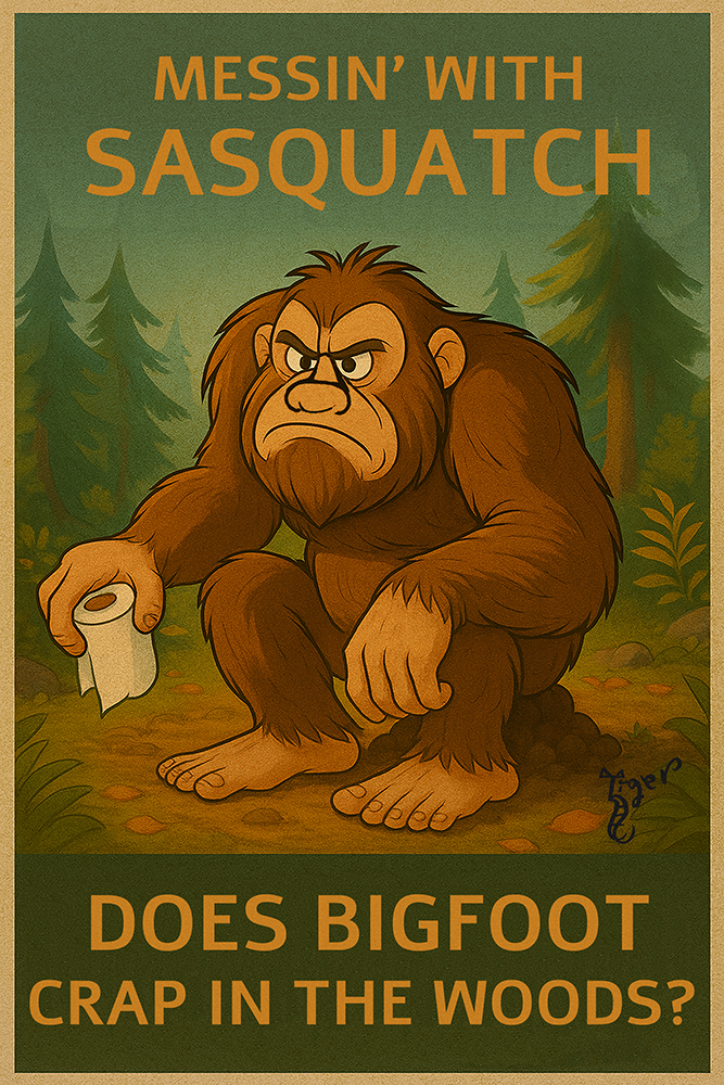 Art Print - PC30 Does Bigfoot Crap in the Woods? - Messin with Sasquatch - Postcard