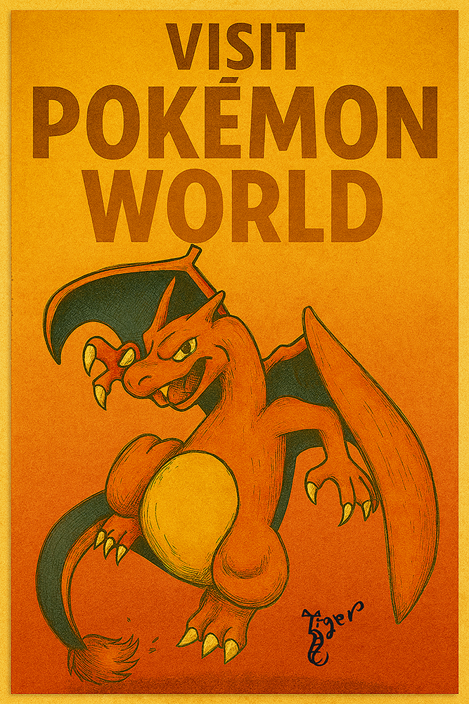 Art Print - PC42 Visit Pokemon World - Charizard - Postcard