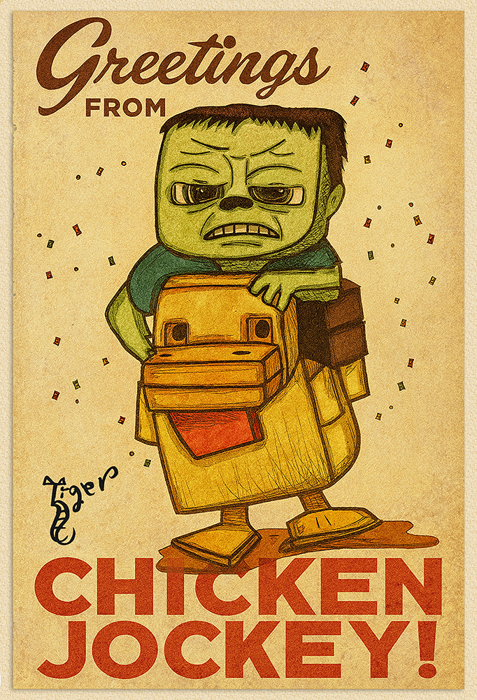 Art Print - PC45 Greetings From Chicken Jockey - Minecraft - Postcard