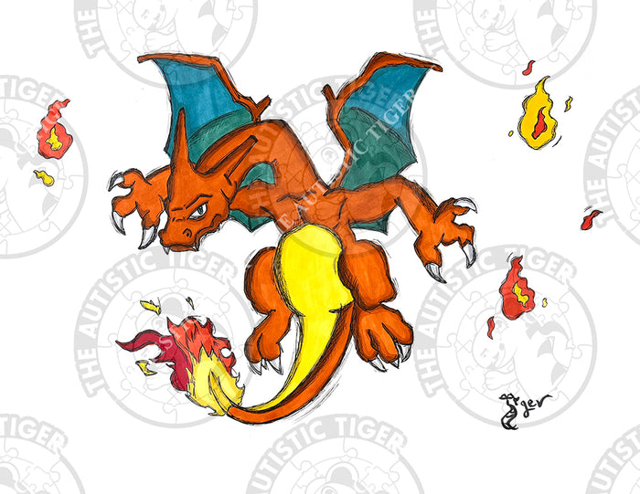 Art Print - PK04 Flaming Charizard - Pokemon