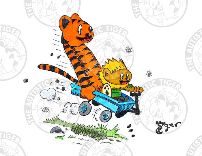 Art Print - T05 TAT and TAL in a Wagon - Calvin and Hobbes