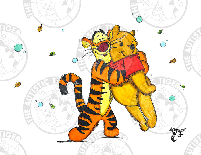 Art Print - W01 Tigger Hugs Pooh - Winnie the Pooh DIsney