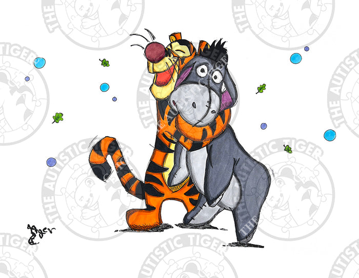 Art Print - W04 Tigger Hugs Eeyore - Winnie the Pooh DIsney