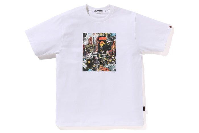 BAPE MENS COTTON PRINTED FLYER PATTERN T-SHIRT