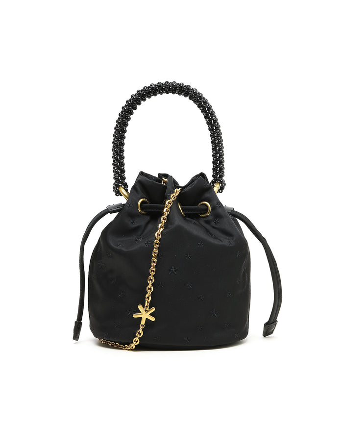 BAPY NYLON DRAWSTRING BAG WITH BEADED HANDLES