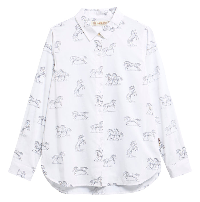White shirt with horse pattern on a white background