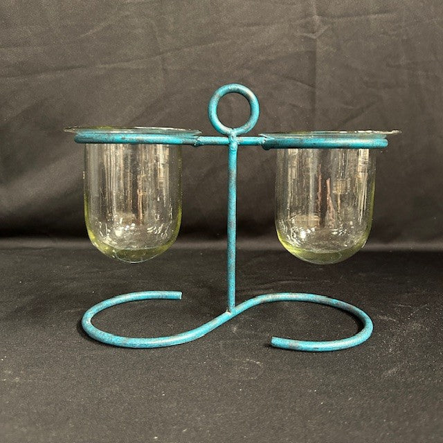 Blown Glass & Turquoise Metal Candle Holder