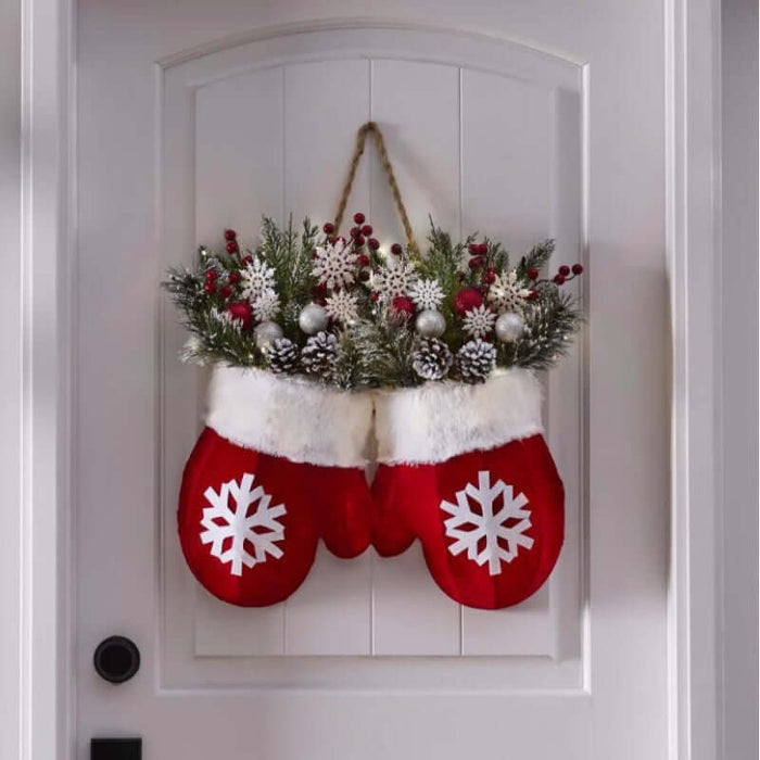 Christmas Glove Lighted Wreath for Door Window Holiday Decor outdoor setup