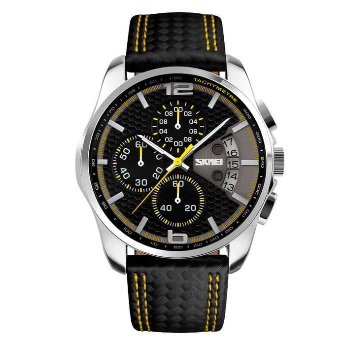 Classic Waterproof Leather Quartz Wristwatch on wrist daily wear