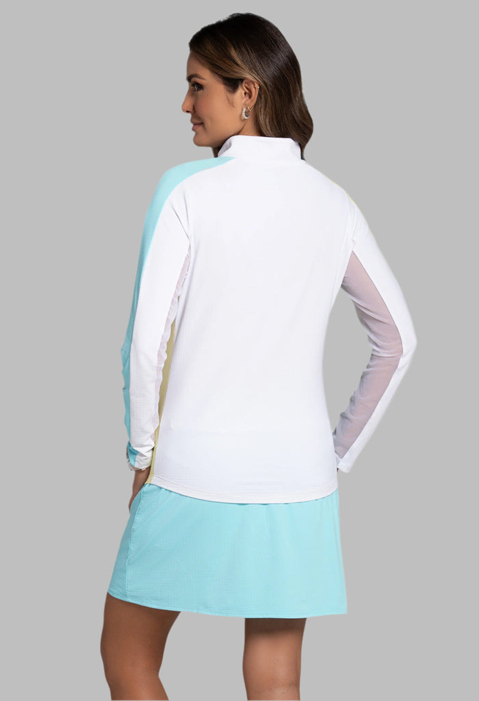 Color Block Print Long Sleeve Mock Neck Top – 10001