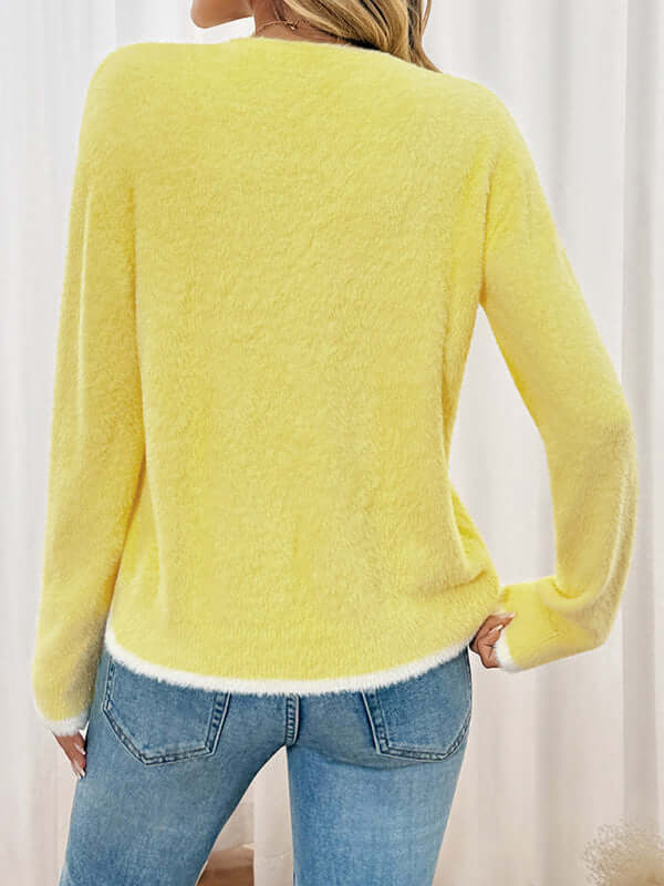Color Block V Neck Bow Knit Cardigan Sweater back design