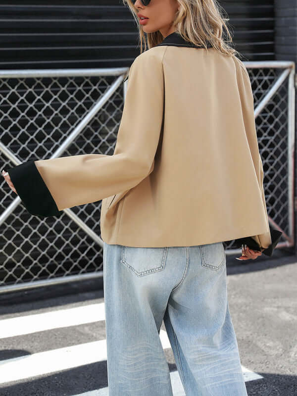 Contrast Color Short Thin Jacket for Women side angle look