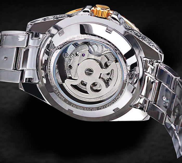 Forsining Skeleton Carved Tourbillon Mens Watch mechanical movement precision.