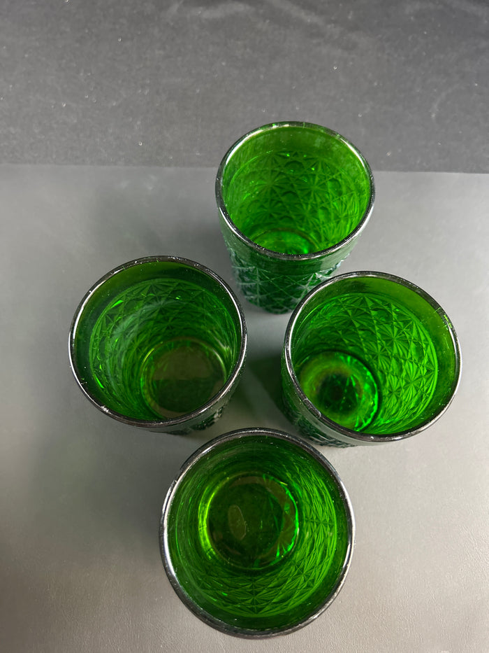 Four VTG Daisy & Button Emerald Green Tumbler Glass
