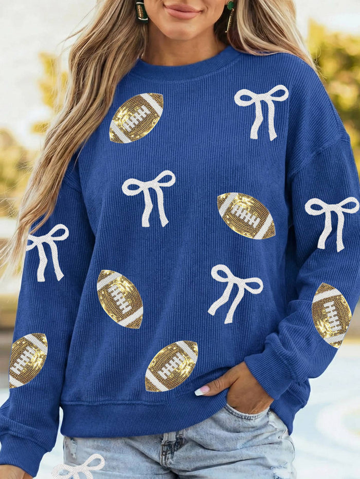 Game Day Sequin Football & Bow Graphic Sweatshirt