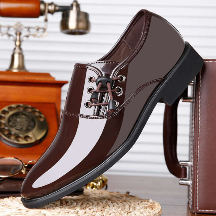 Italian Patent Leather Shoes Men Dress Lace-Up Oxfords in a stylish brown color, featuring a polished finish and lace-up design.
