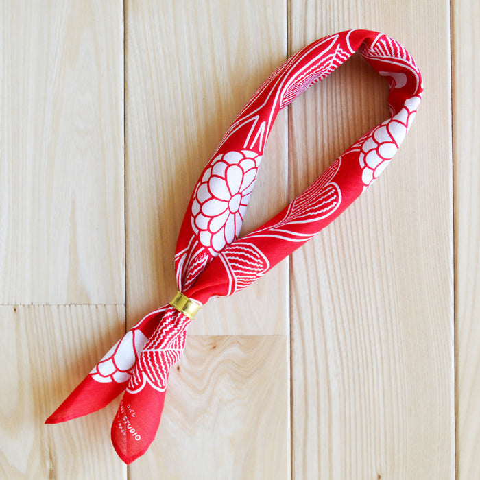 Kobashi Studio BN53RD Japanese Chrysanthemum Bandana- Red “Shinku”