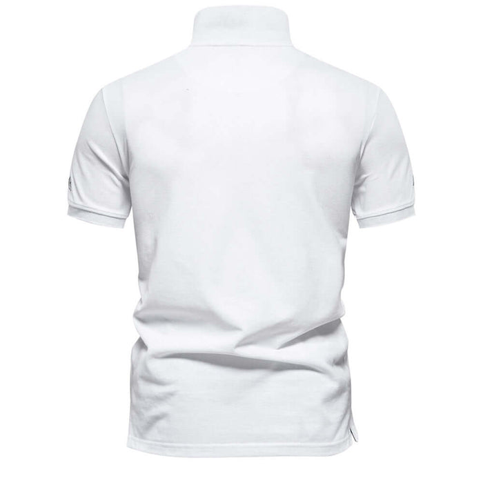 Men Casual Embroidered Breathable Short Sleeve Polo sweat resistant ventilation weave knit texture structure detail