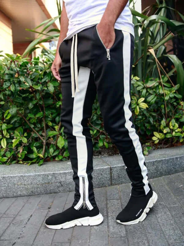 Men Color Block Casual Pants with Multi Zipper Pockets lightweight fabric