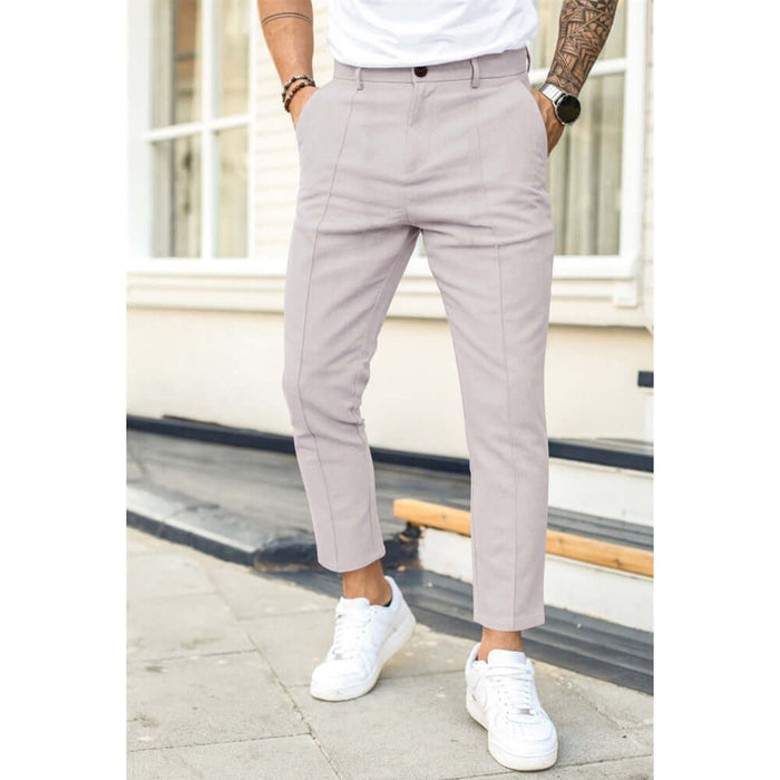 Men Double Fold Line Solid Color Casual Suit Pants size M length 102cm.
