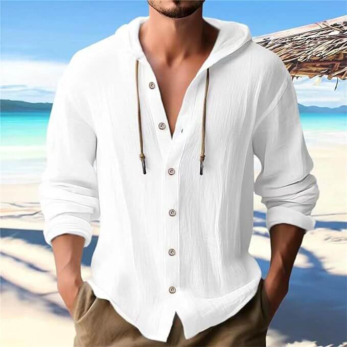 Mens Casual Long Sleeve Polyester Cardigan Top white