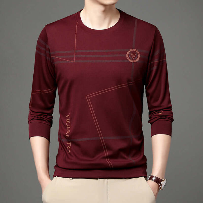 Mens Round Neck Long Sleeve T Shirt letter pattern design