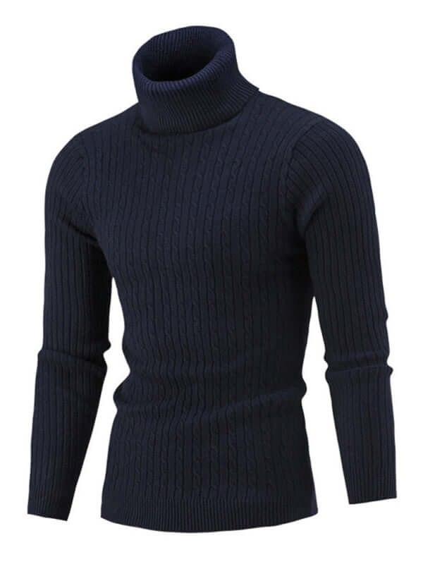Mens Turtleneck Tight Stretch Knit Sweater fitted look