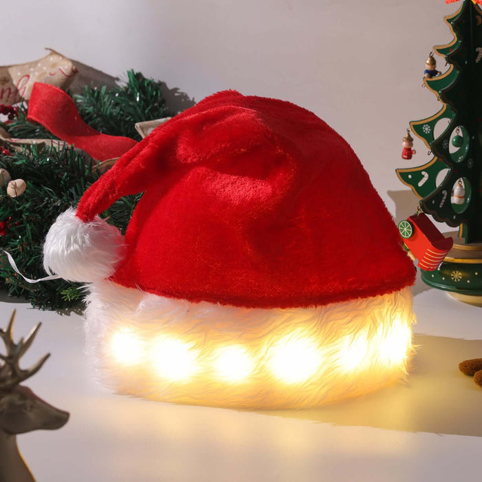 Plush LED Christmas Hat Glowing Santa Cap cozy plush texture