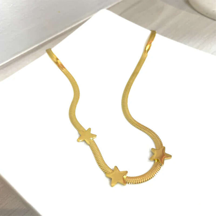 Stainless Steel Gothic Blade Star Choker Women Necklace featuring a gold star design on a sleek chain.