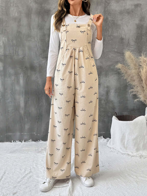 Sweet Style Bow Corduroy Jumpsuit Leisure Suspender adjustable suspender straps