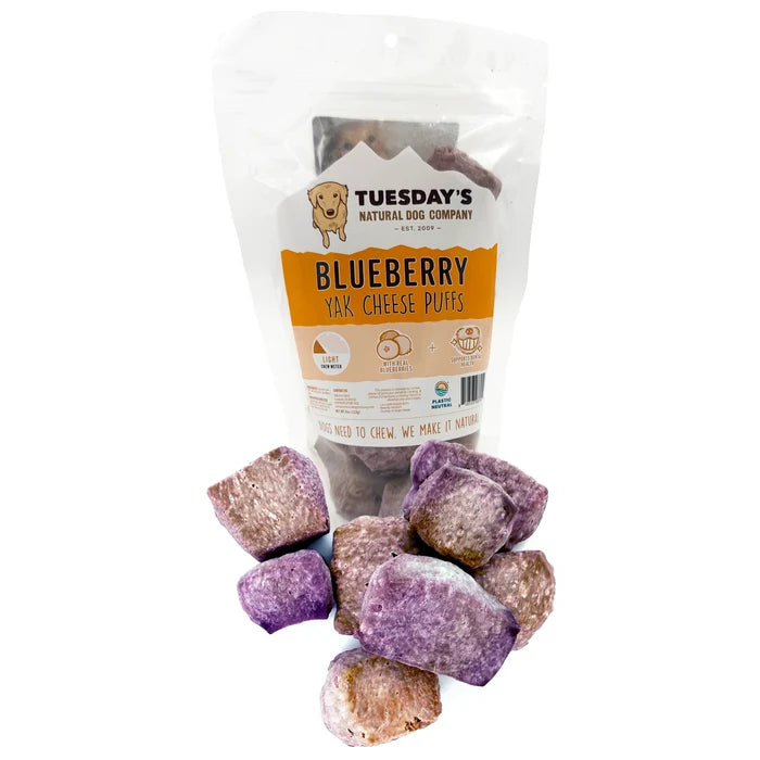 Tuesday's Natural Dog Company Yak Cheese Puffs - Original, Pumpkin, Blueberry & Strawberry - Dog.Dog.Cat.