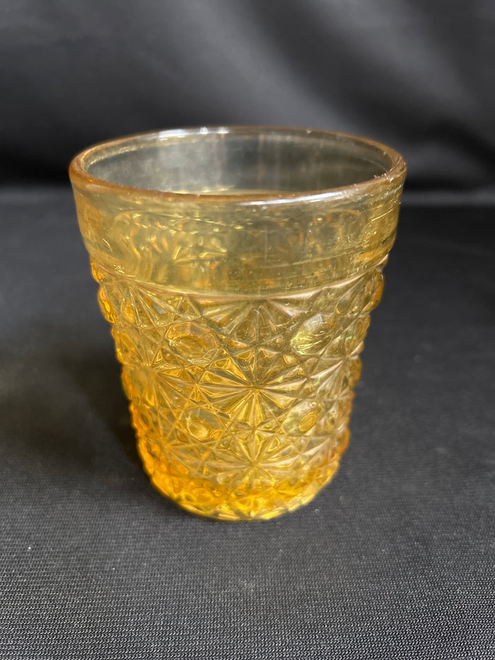 VTG Amber Daisy & Button Glass 4 Square Plates 5 Tumblers
