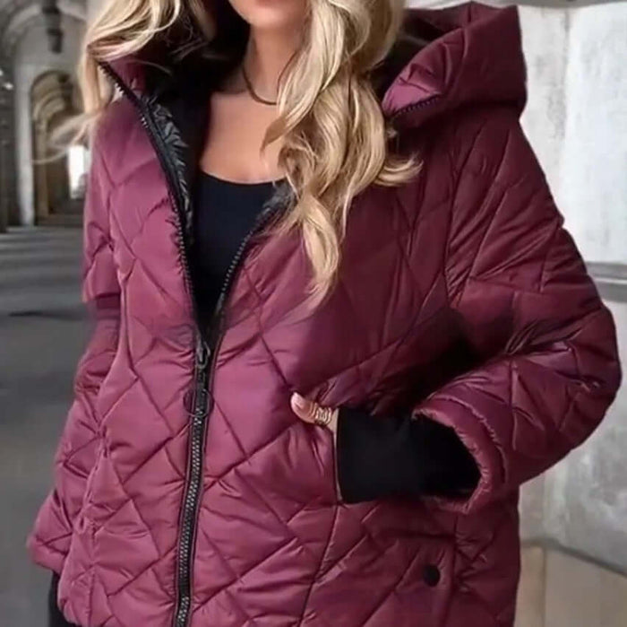 Womens Lightweight Hooded Warm Short Jacket pocket detail close up